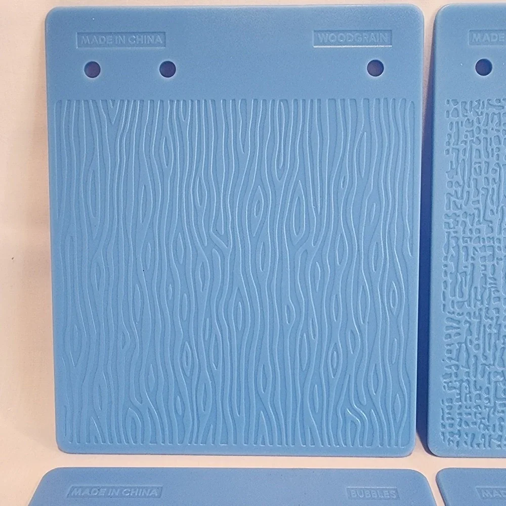 Set 6 Double Sided Fiskars Texture Plates Blue Plastic Embossing Rubbing Tools